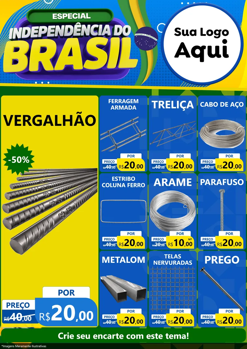 Modelo de Encarte para Encarte A4 Vertical com o tema Especial Independência do Brasil para Ferragens