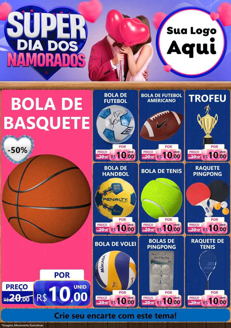 Modelo de Encarte para Encarte A4 Vertical com o tema Super Dia dos Namorados para Artigos Esportivos