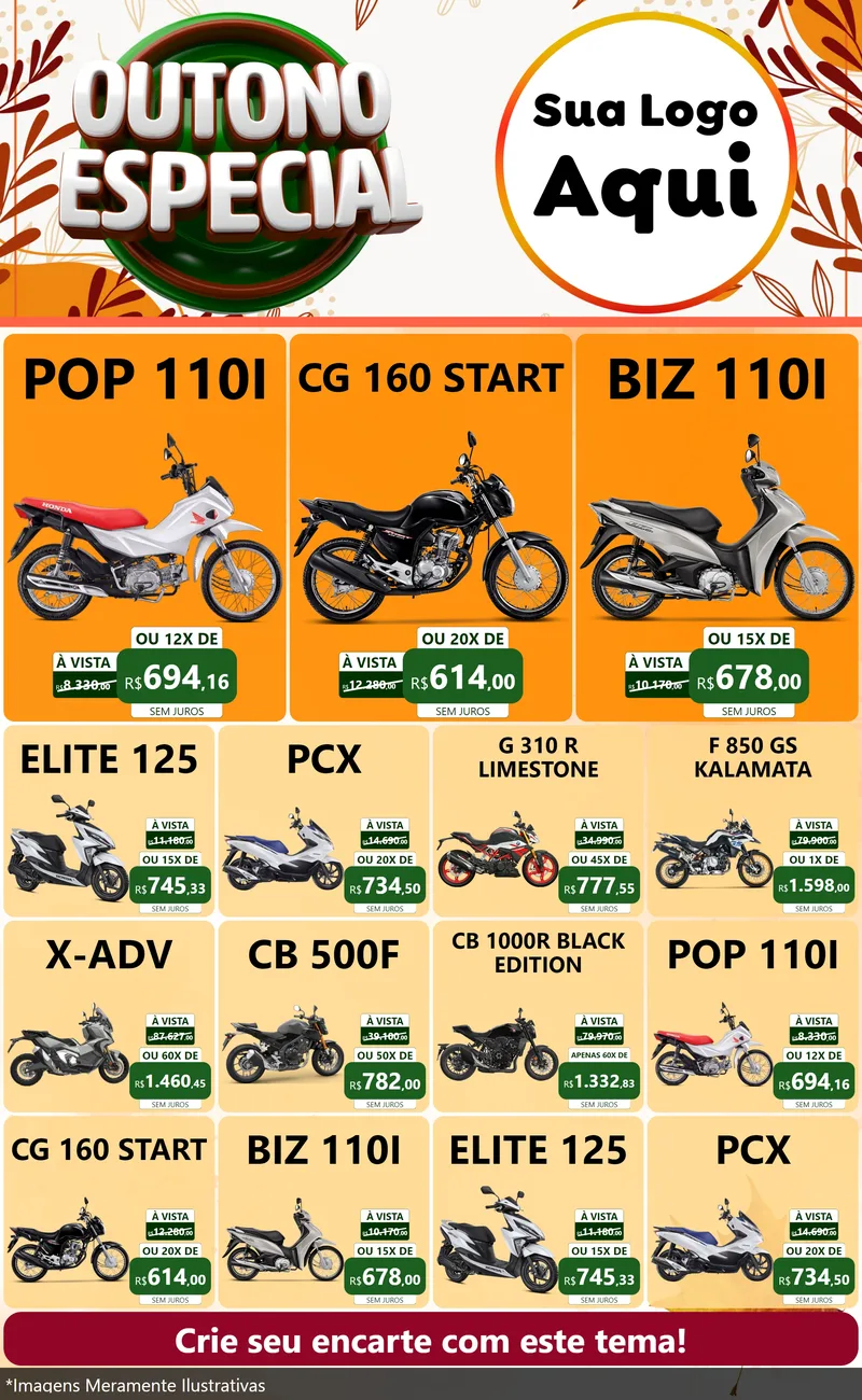 Modelo de Encarte para Encarte Grande com o tema Outono Especial para Concessionaria de Motos