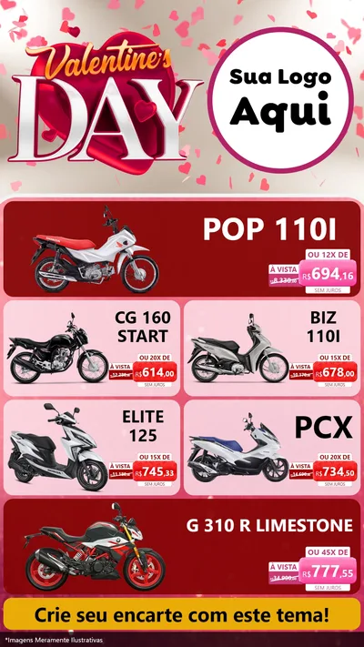 Modelo de TV para TV Vertical com o tema Valentine's Day para Concessionaria de Motos