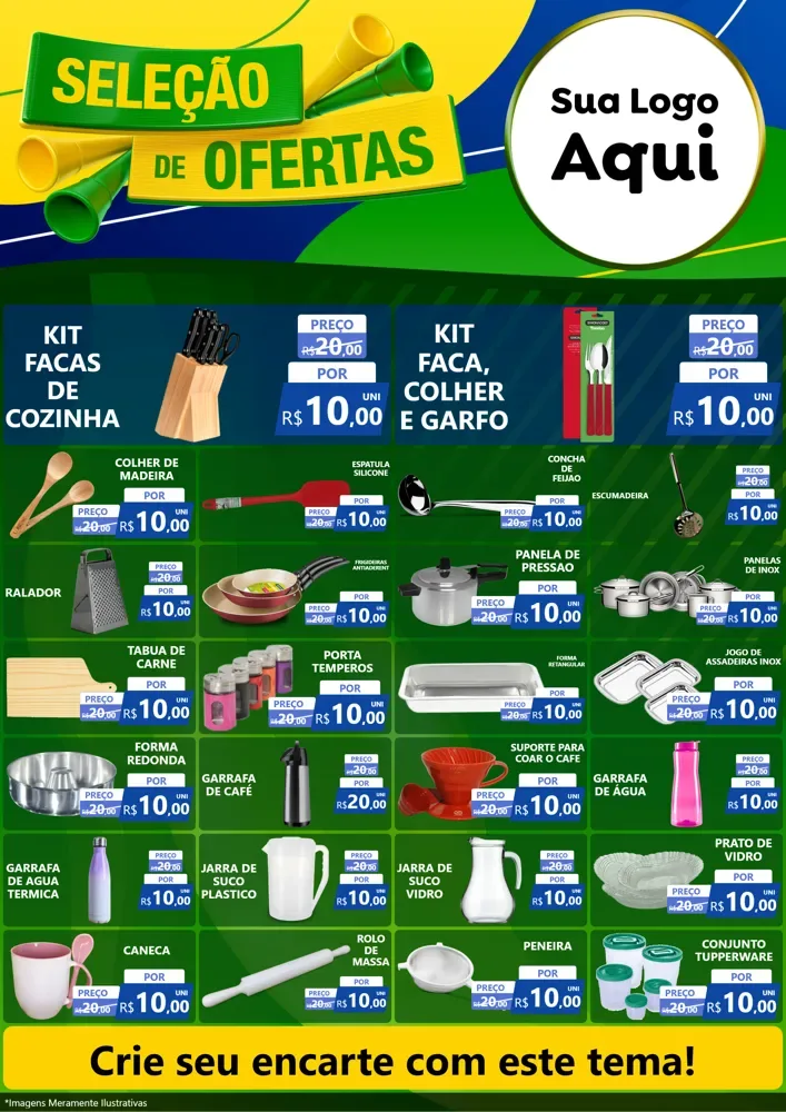 Modelo de Encarte para Encarte A4 Vertical com o tema Seleção de Ofertas - Copa para Utilidades Domésticas