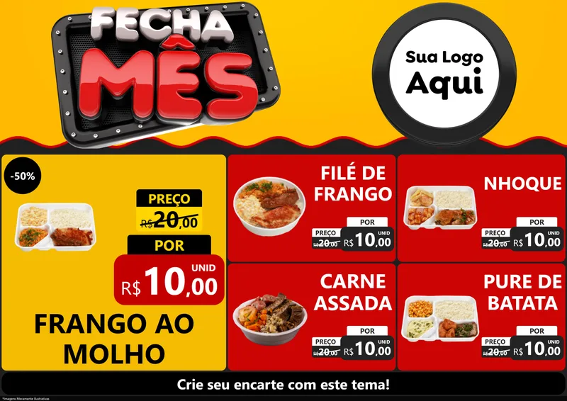 Modelo de Encarte para Encarte A4 Horizontal com o tema Fecha Mês para Restaurante