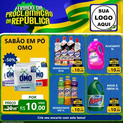 Modelo de Rede Social para Feed Facebook com o tema Feriado da Proclamação da República para Produtos de Limpeza