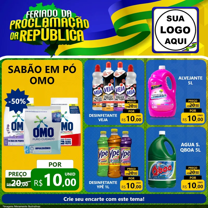 Modelo de Rede Social para Feed Facebook com o tema Feriado da Proclamação da República para Produtos de Limpeza
