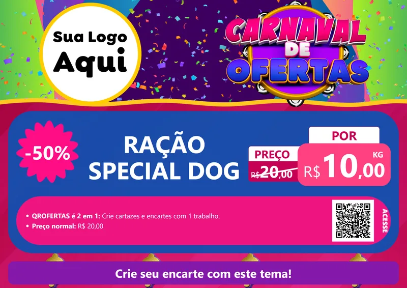 Modelo de Cartaz para Cartaz A4 Horizontal com o tema Carnaval de Ofertas para Pet Shop