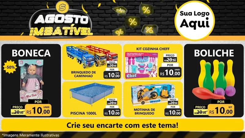 Modelo de TV para TV Horizontal com o tema Agosto Imbatível para Brinquedos