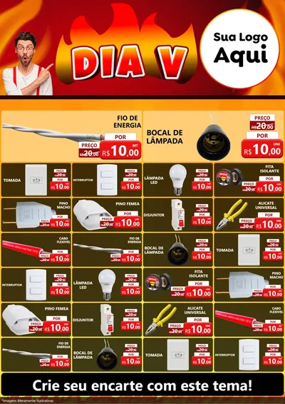 Modelo de Encarte para Encarte A4 Vertical com o tema Dia V para Materiais Elétricos