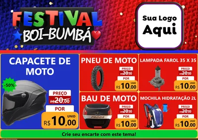 Modelo de Encarte para Encarte A4 Horizontal com o tema Festival Boi-Bumbá para Moto peças