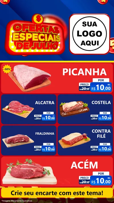 Modelo de TV para TV Vertical com o tema Ofertas Especiais de Julho para Açougue