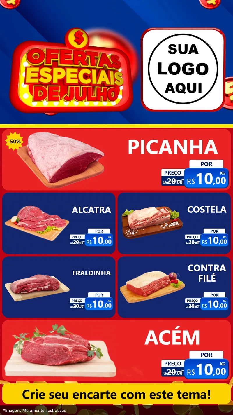 Modelo de TV para TV Vertical com o tema Ofertas Especiais de Julho para Açougue
