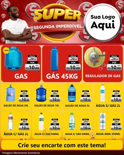 Modelo de Rede Social para Feed Instagram com o tema Super Segunda Imperdível para Água e gás