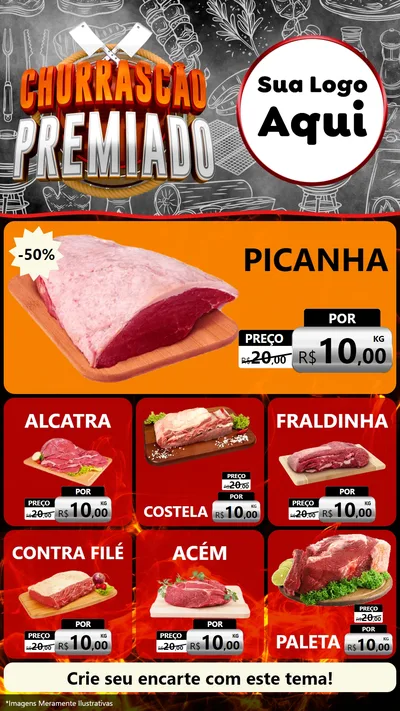 Modelo de Rede Social para Stories com o tema Churrascão Premiado para Açougue