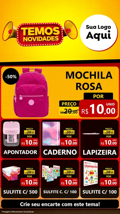 Modelo de Rede Social para Stories com o tema Temos Novidades para Papelaria