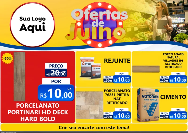 Modelo de Encarte para Encarte A4 Horizontal com o tema Ofertas de Julho para Pisos e revestimentos
