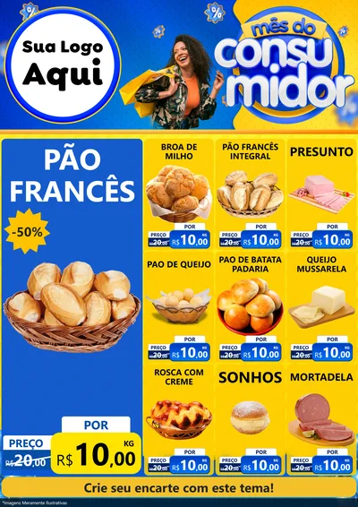 Modelo de Encarte para Encarte A4 Vertical com o tema Mês do Consumidor para Padaria