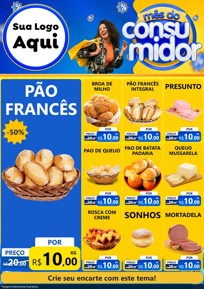 Modelo de Encarte para Encarte A4 Vertical com o tema Mês do Consumidor para Padaria