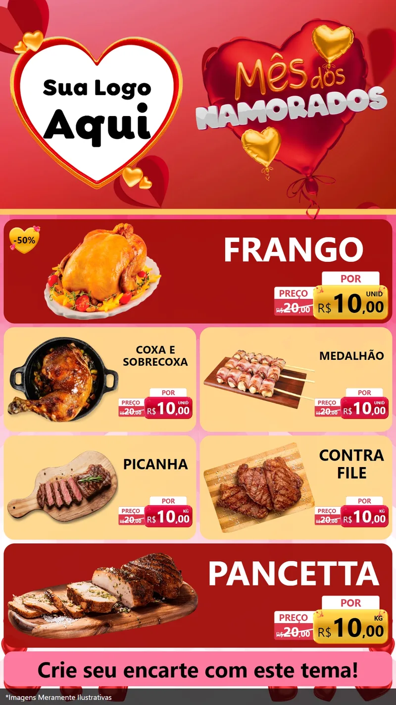 Modelo de TV para TV Vertical com o tema Mês dos Namorados para Assados