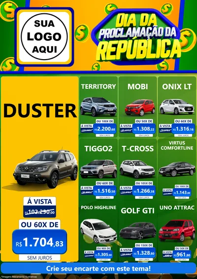 Modelo de Encarte para Encarte A4 Vertical com o tema Dia Da Proclamação da República para Concessionaria de Carros