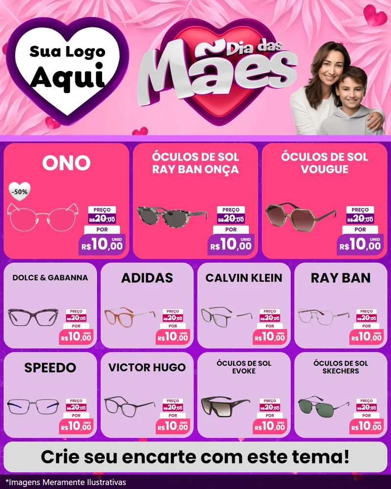 Modelo de Rede Social para Feed Instagram com o tema Dia das Mães para Óticas