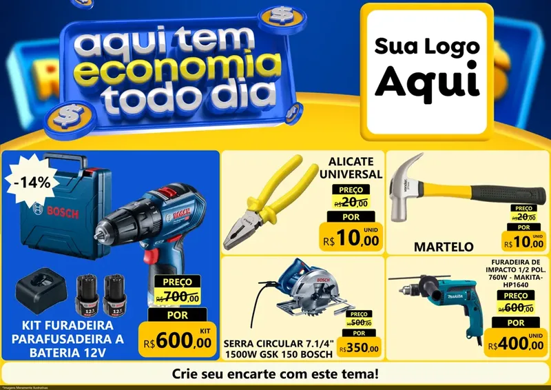 Modelo de Encarte para Encarte A4 Horizontal com o tema Aqui Tem Economia Todo Dia para Maquinas e Ferramentas