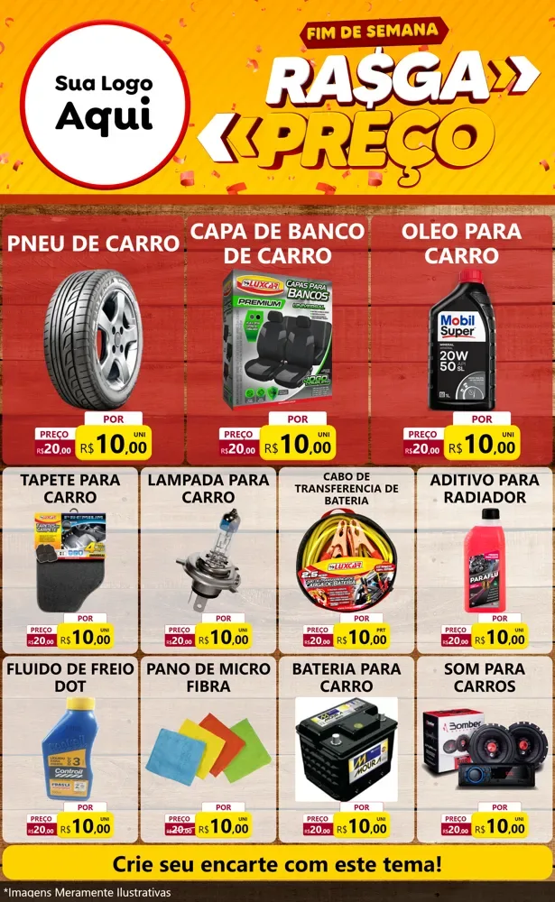 Modelo de Encarte para Encarte Grande com o tema Fim de Semana Rasga Preços para Auto peças