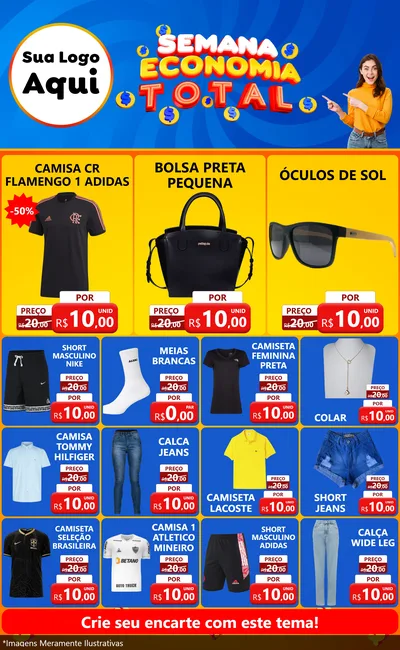 Modelo de Encarte para Encarte Grande com o tema Semana Economia Total para Roupas e acessórios