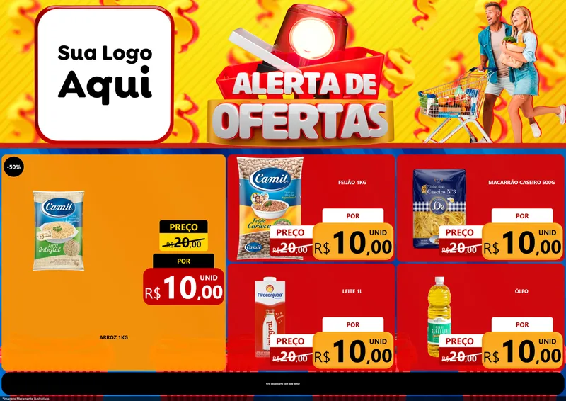 Modelo de Encarte para Encarte A4 Horizontal com o tema Alerta de Ofertas para Supermercado