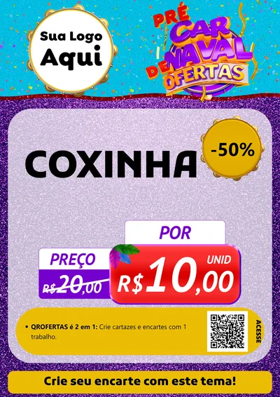 Modelo de Cartaz para Cartaz A4 Vertical com o tema Pré Carnaval de Ofertas para Salgadaria