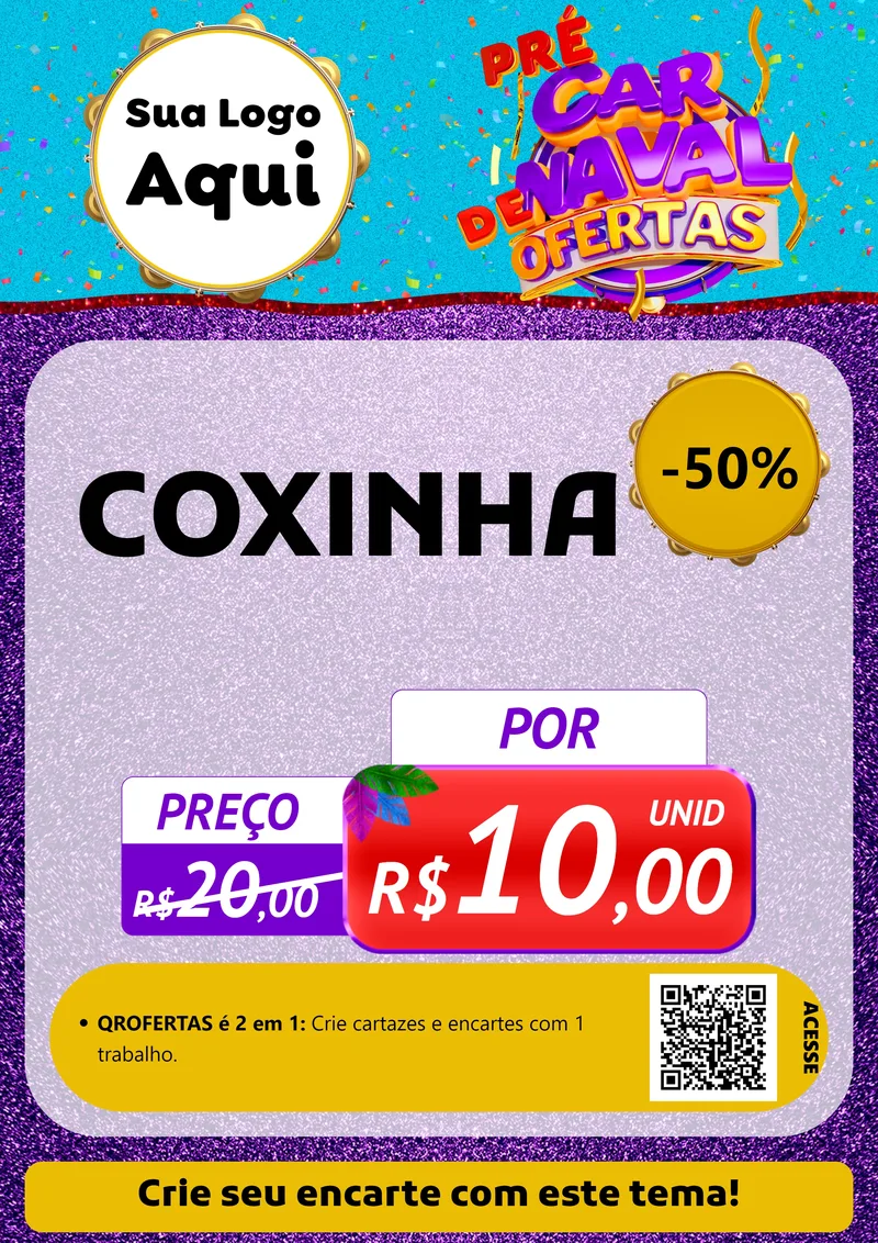 Modelo de Cartaz para Cartaz A4 Vertical com o tema Pré Carnaval de Ofertas para Salgadaria
