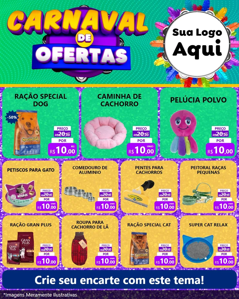 Modelo de Rede Social para Feed Instagram com o tema Carnaval de Ofertas para Pet Shop
