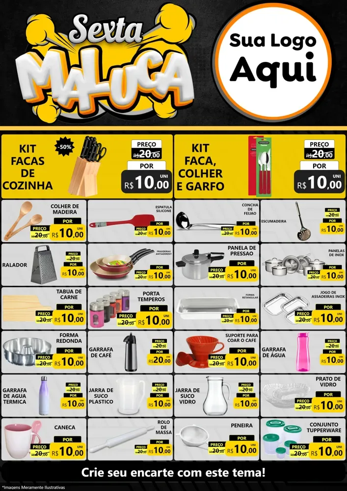 Modelo de Encarte para Encarte A4 Vertical com o tema Sexta Maluca para Utilidades Domésticas