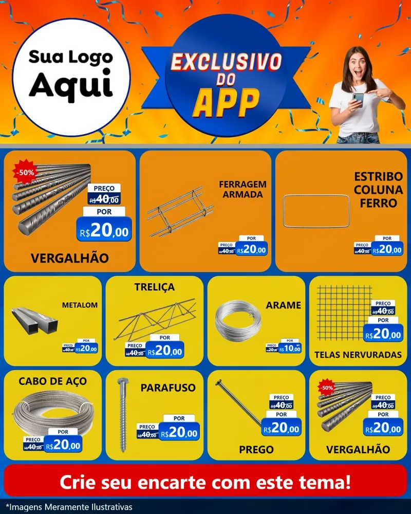 Modelo de Rede Social para Feed Instagram com o tema Exclusivo do Aplicativo para Ferragens