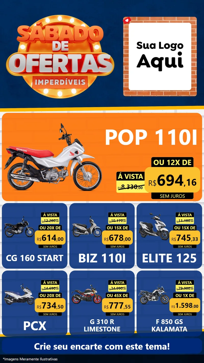 Modelo de Rede Social para Stories com o tema Sábado de Ofertas Imperdíveis para Concessionaria de Motos