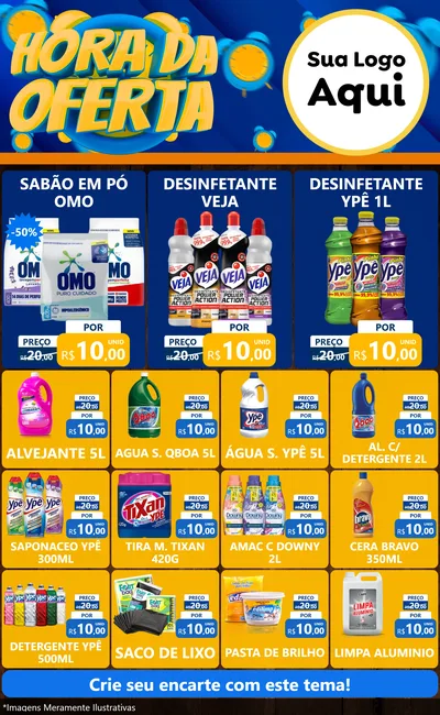 Modelo de Encarte para Encarte Grande com o tema Hora da Oferta para Produtos de Limpeza