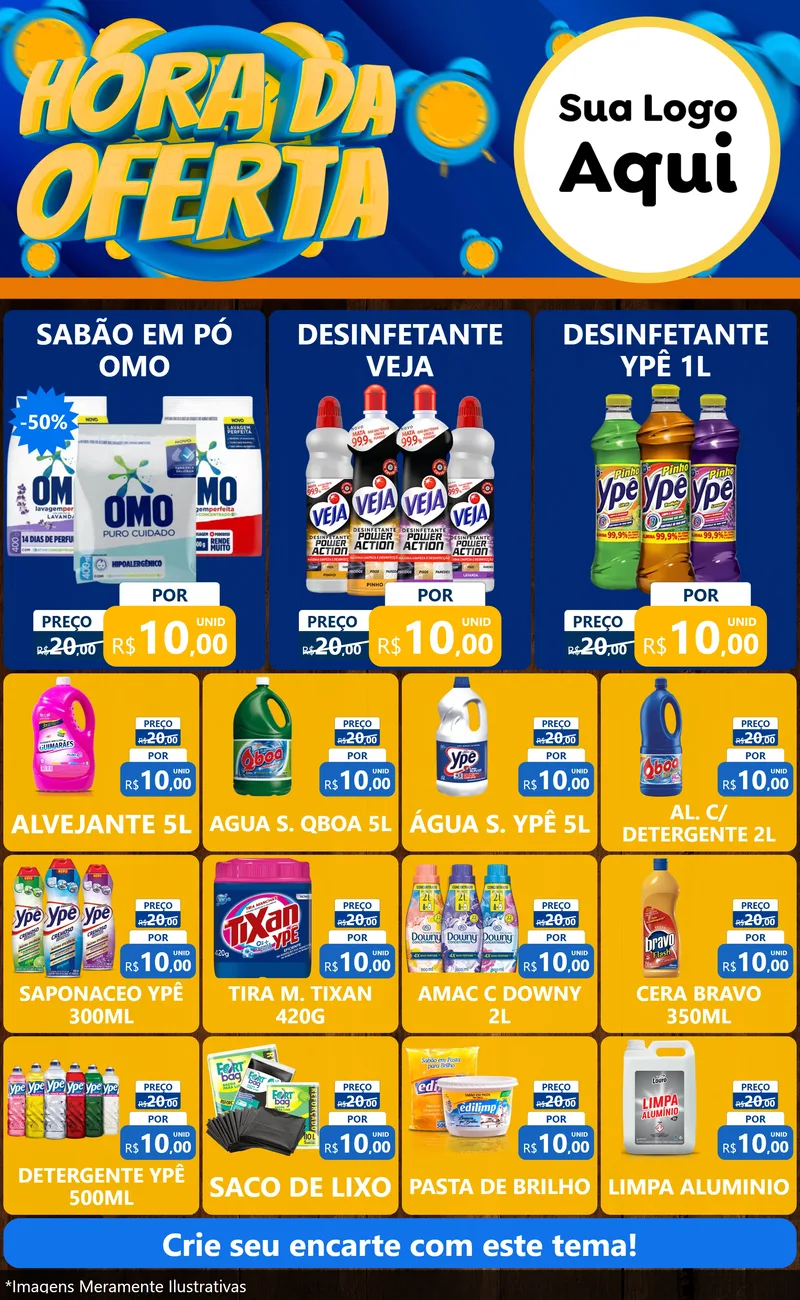 Modelo de Encarte para Encarte Grande com o tema Hora da Oferta para Produtos de Limpeza