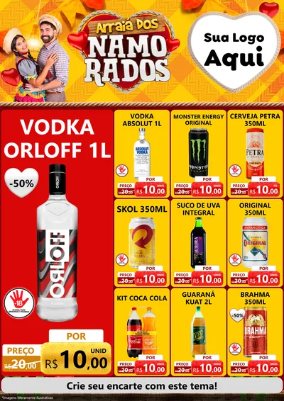 Modelo de Encarte para Encarte A4 Vertical com o tema Arraiá dos Namorados para Distribuidora de bebidas