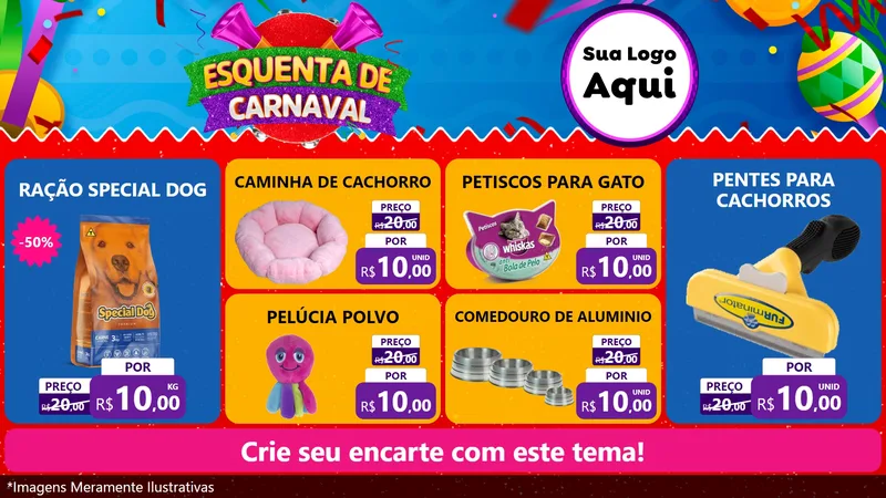 Modelo de TV para TV Horizontal com o tema Esquenta de Carnaval para Pet Shop