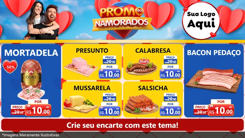 Modelo de TV para TV Horizontal com o tema Promo dos Namorados para Frios e Laticínios