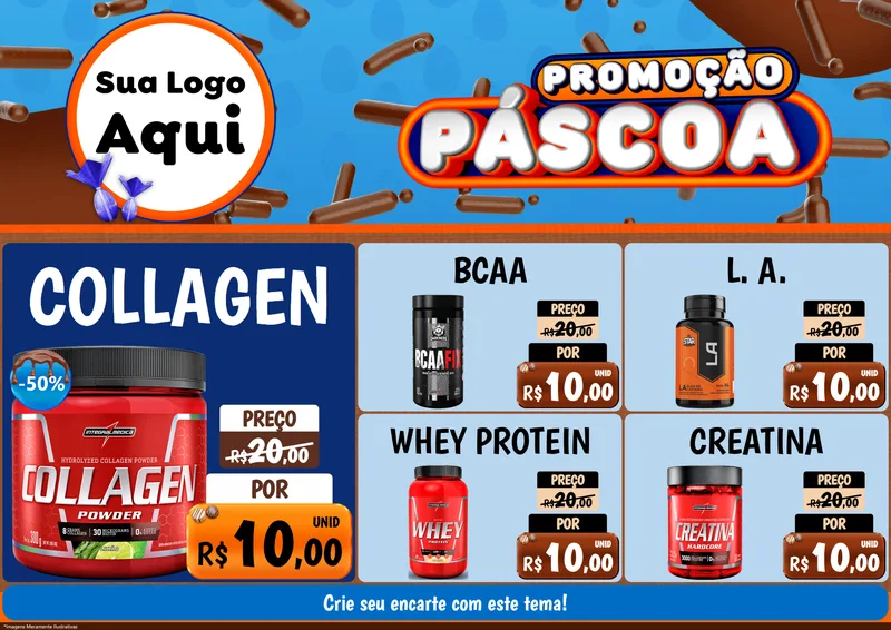Modelo de Encarte para Encarte A4 Horizontal com o tema Promoção Páscoa para Suplementos alimentares
