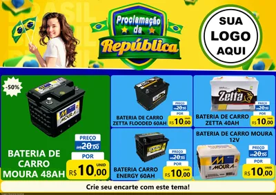 Modelo de Encarte para Encarte A4 Horizontal com o tema Proclamação da República para Baterias Elétricas