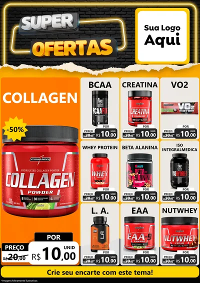Modelo de Encarte para Encarte A4 Vertical com o tema Super Ofertas para Suplementos alimentares