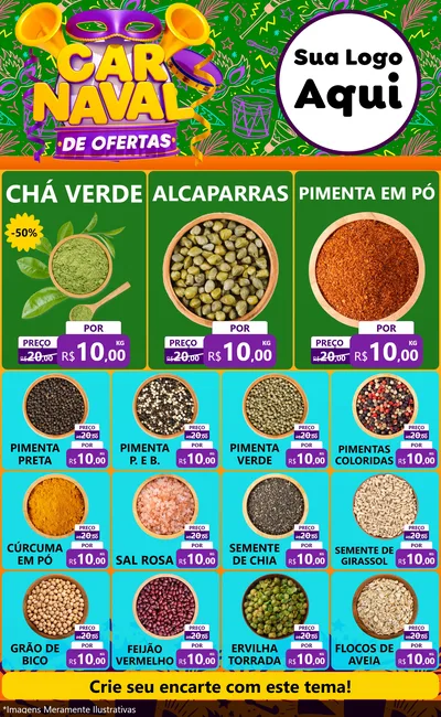 Modelo de Encarte para Encarte Grande com o tema Carnaval de Ofertas para Produtos Naturais