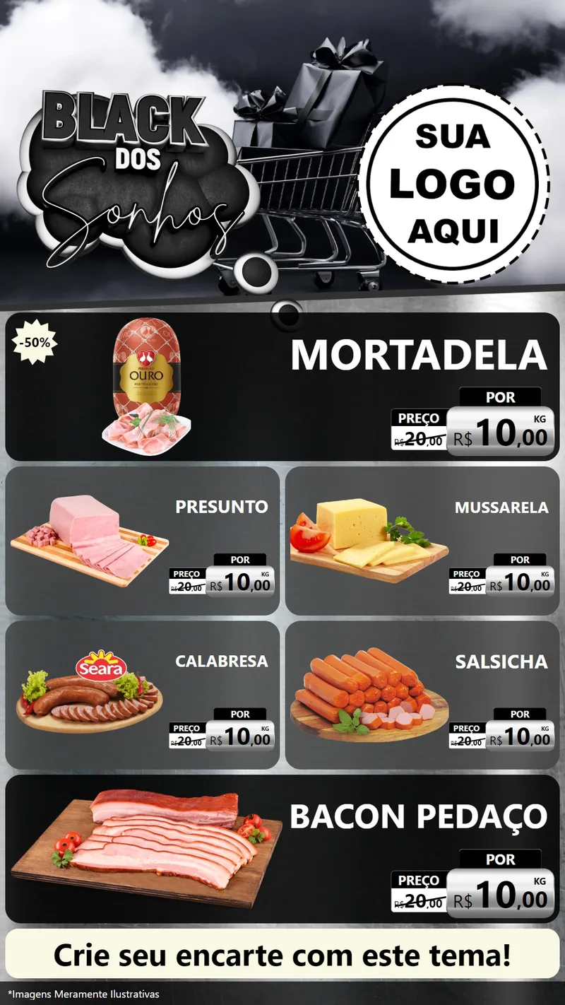 Modelo de TV para TV Vertical com o tema Black dos Sonhos para Frios e Laticínios