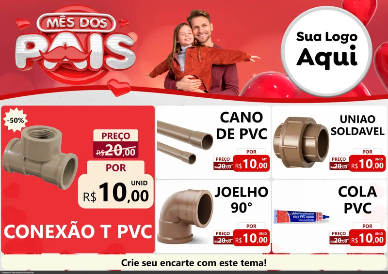 Modelo de Encarte para Encarte A4 Horizontal com o tema Mês dos Pais para Tubos e conexões