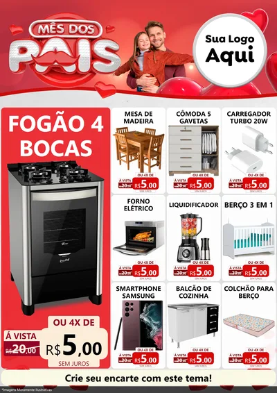 Modelo de Encarte para Encarte A4 Vertical com o tema Mês dos Pais para Móveis e Eletro