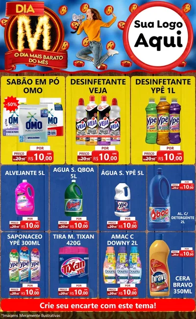 Modelo de Encarte para Encarte Grande com o tema Dia M - O Dia Mais Barato Do Mês para Produtos de Limpeza