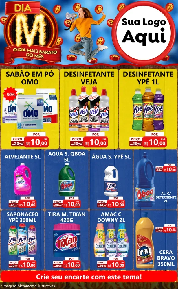 Modelo de Encarte para Encarte Grande com o tema Dia M - O Dia Mais Barato Do Mês para Produtos de Limpeza