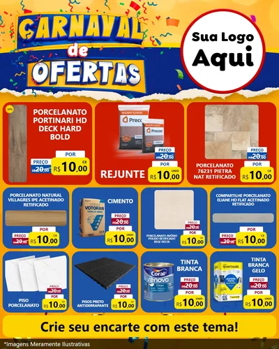 Modelo de Rede Social para Feed Instagram com o tema Carnaval de Ofertas para Pisos e revestimentos