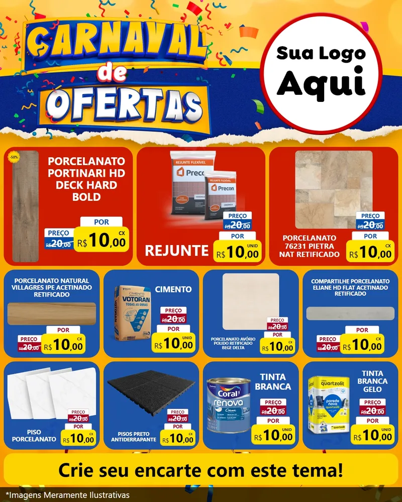 Modelo de Rede Social para Feed Instagram com o tema Carnaval de Ofertas para Pisos e revestimentos