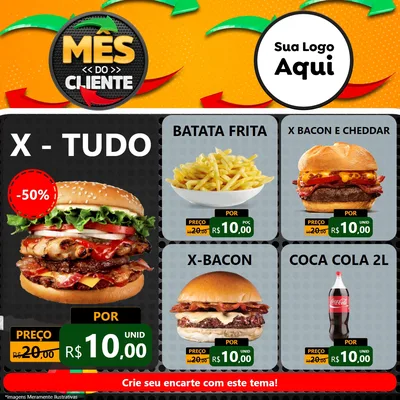 Modelo de Rede Social para Feed Facebook com o tema Mês do Cliente para Hamburgueria